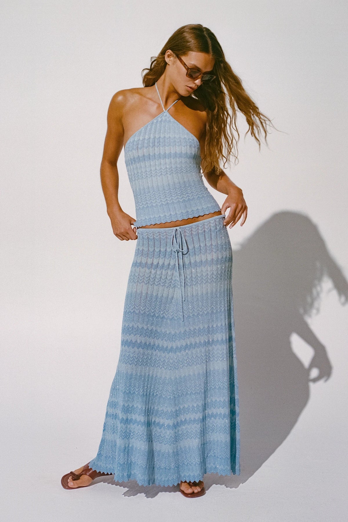Ria Skirt Light Blue Chevron - Final Sale