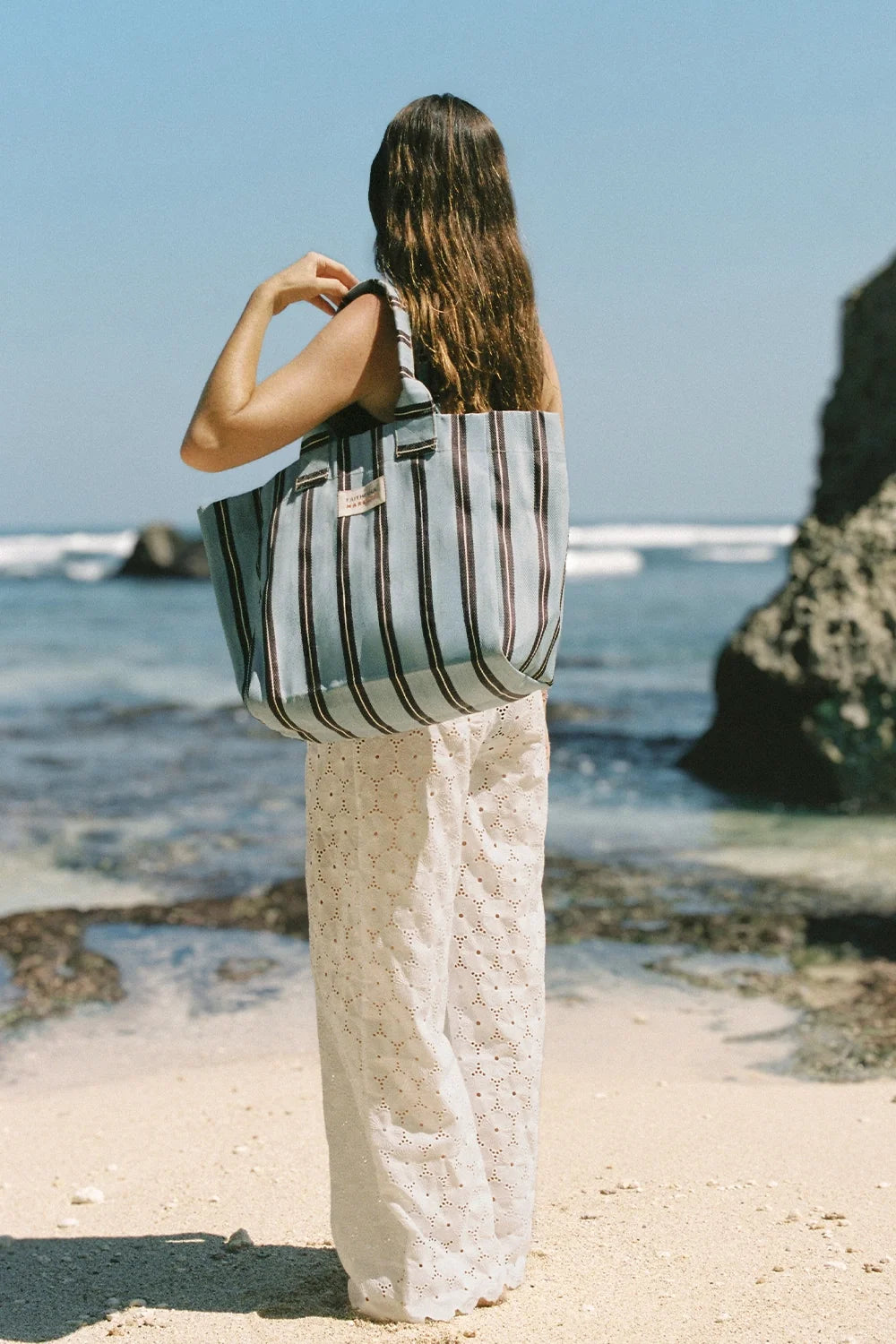 MARKÉTT Tote Bag Stripe Aqua Chocolate - Final Sale