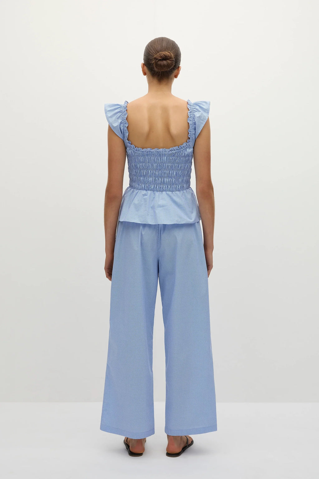 Martine Pant Micro Gingham Soft Blue - Final Sale