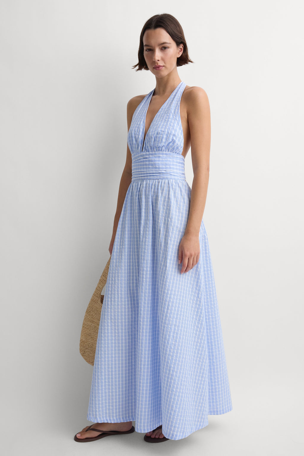 Lido Maxi Dress Paloma Check Light Blue White - Final Sale