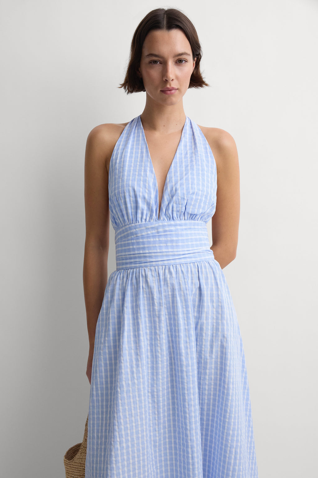 Lido Maxi Dress Paloma Check Light Blue White - Final Sale