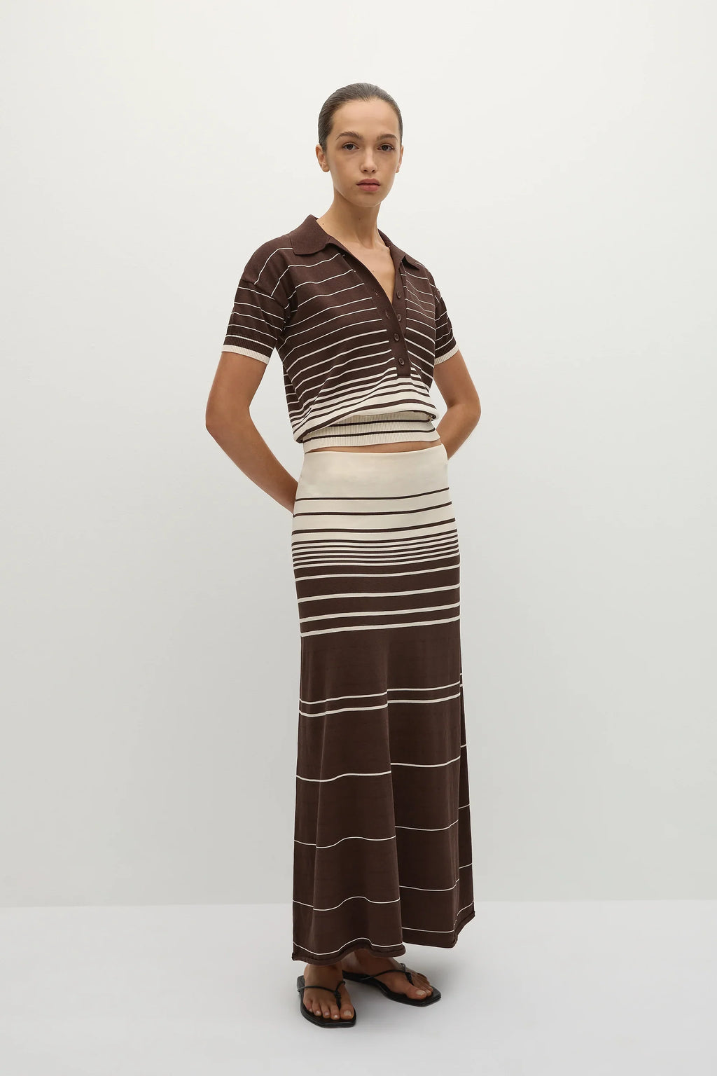 Casia Maxi Skirt Accordion Stripe Brown Beige - Final Sale