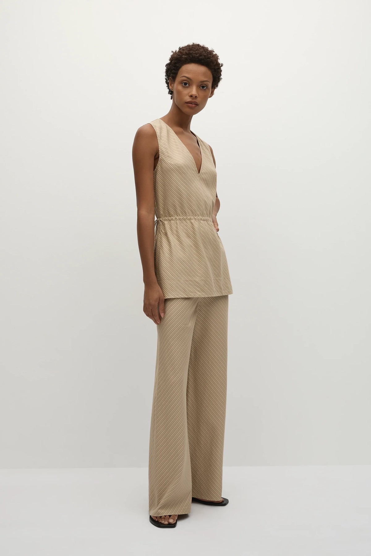 Selan Pant Pinstripe Fawn White - Final Sale