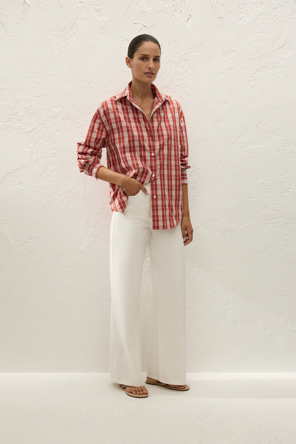 En Vau Oversized Shirt Ines Check Terra Rosso