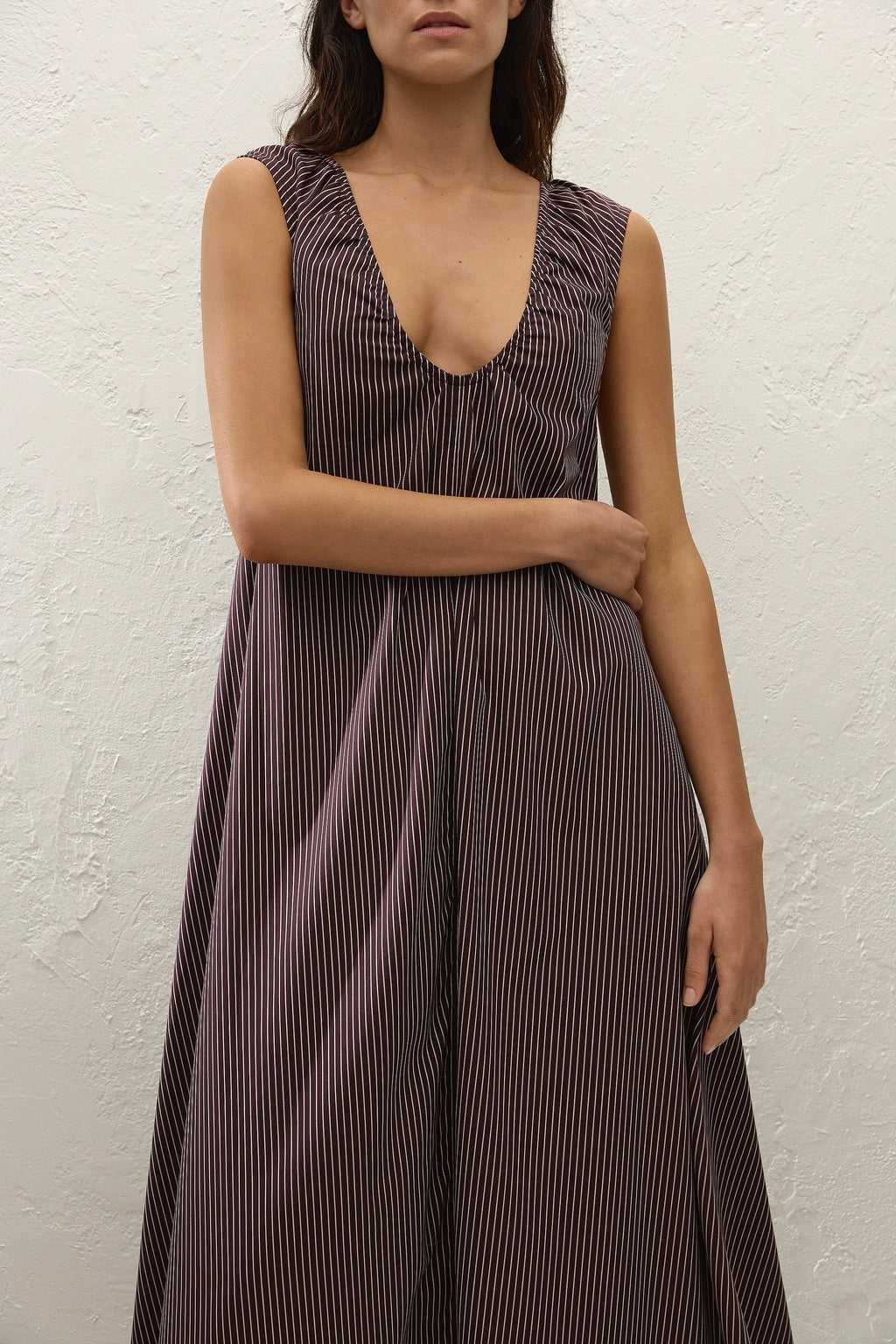 Pedrera Maxi Dress Rocio Pinstripe Chocolate Plum - Final Sale