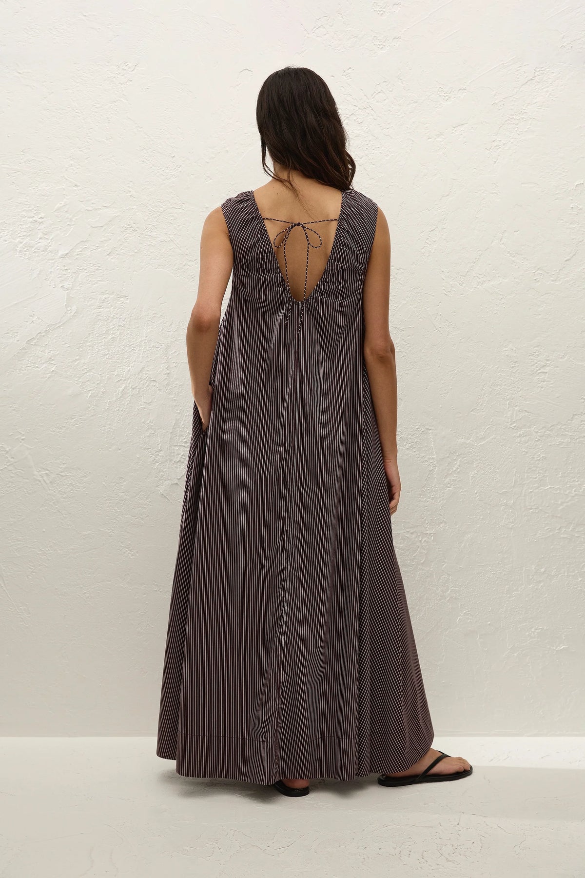 Pedrera Maxi Dress Rocio Pinstripe Chocolate Plum - Final Sale