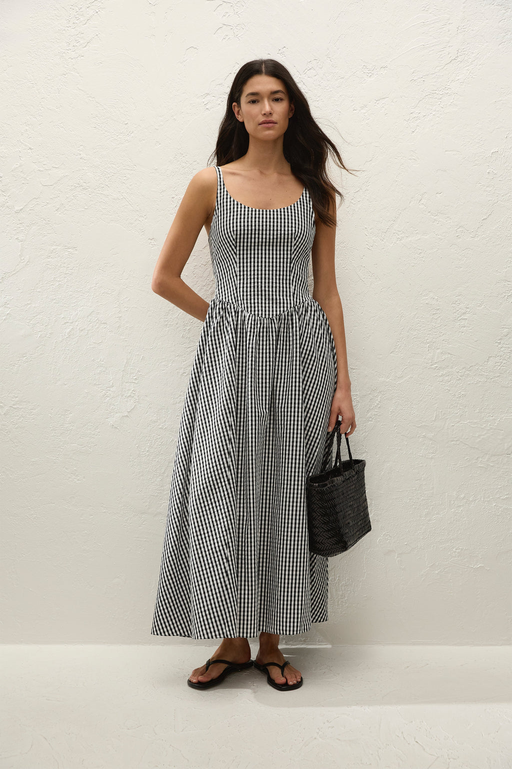 Chiara Midi Dress Black Textured Gingham - Final Sale