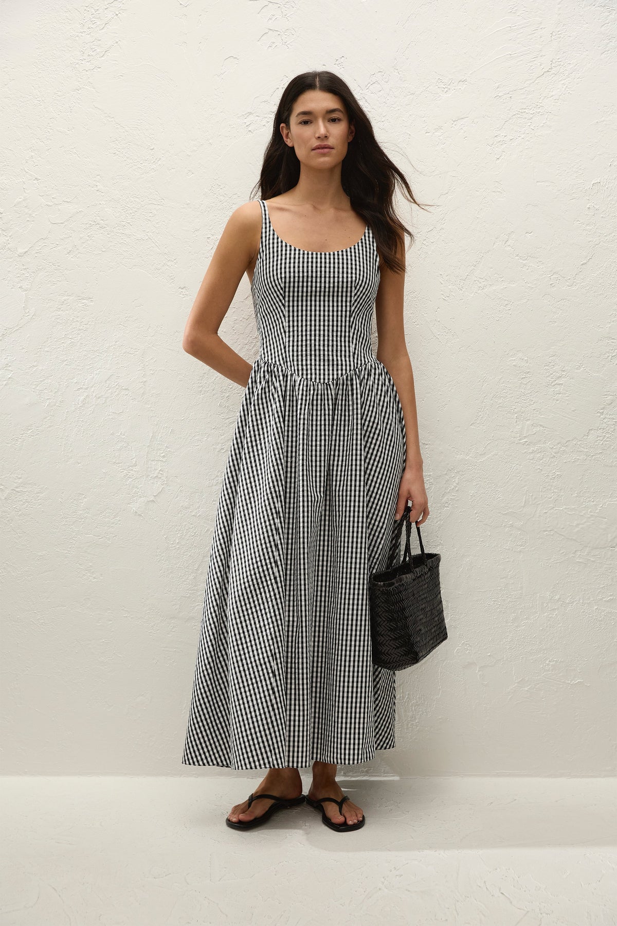 Chiara Midi Dress Black Textured Gingham - Final Sale