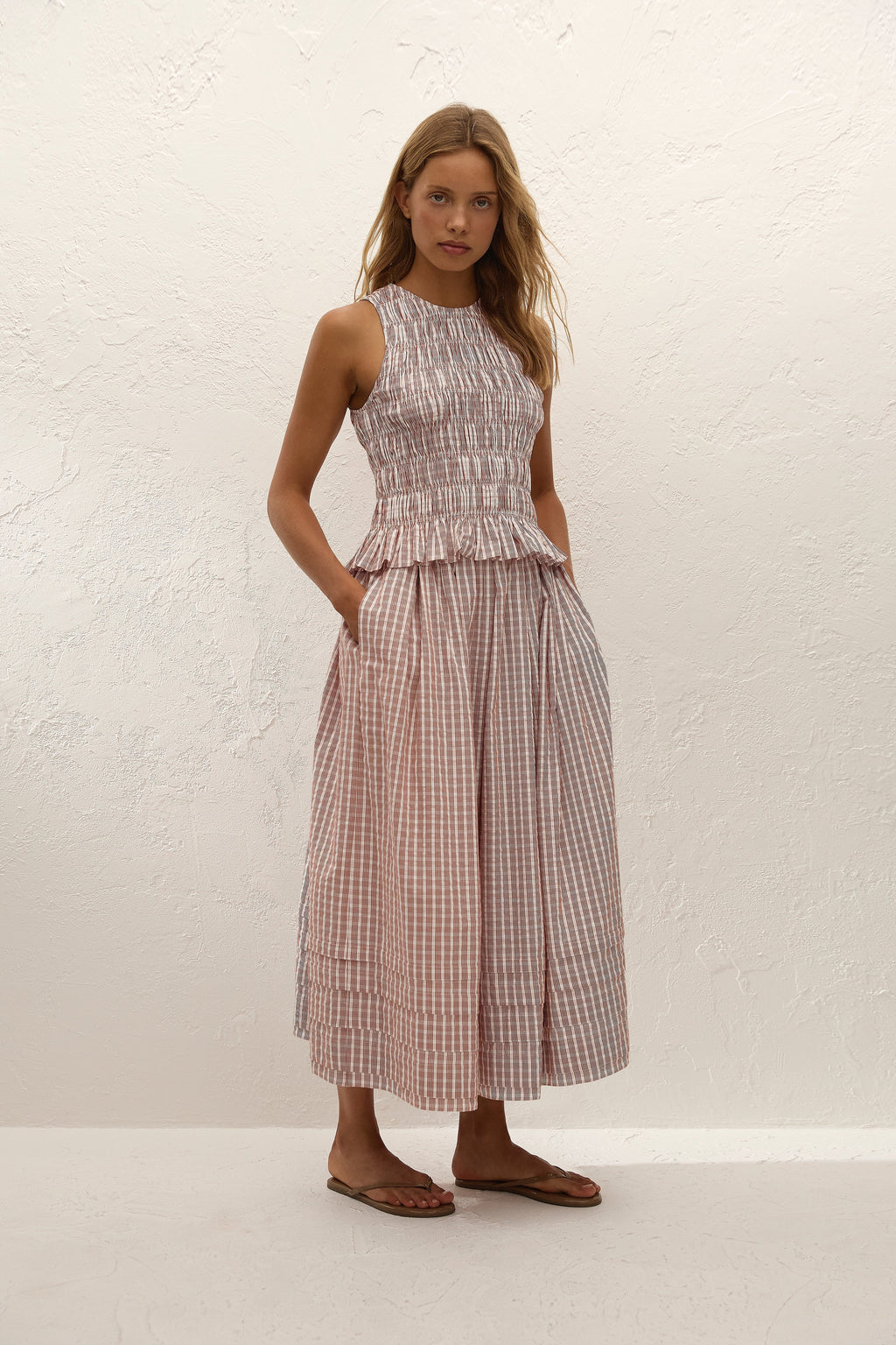 Cales Top Paloma Check Cinnamon White