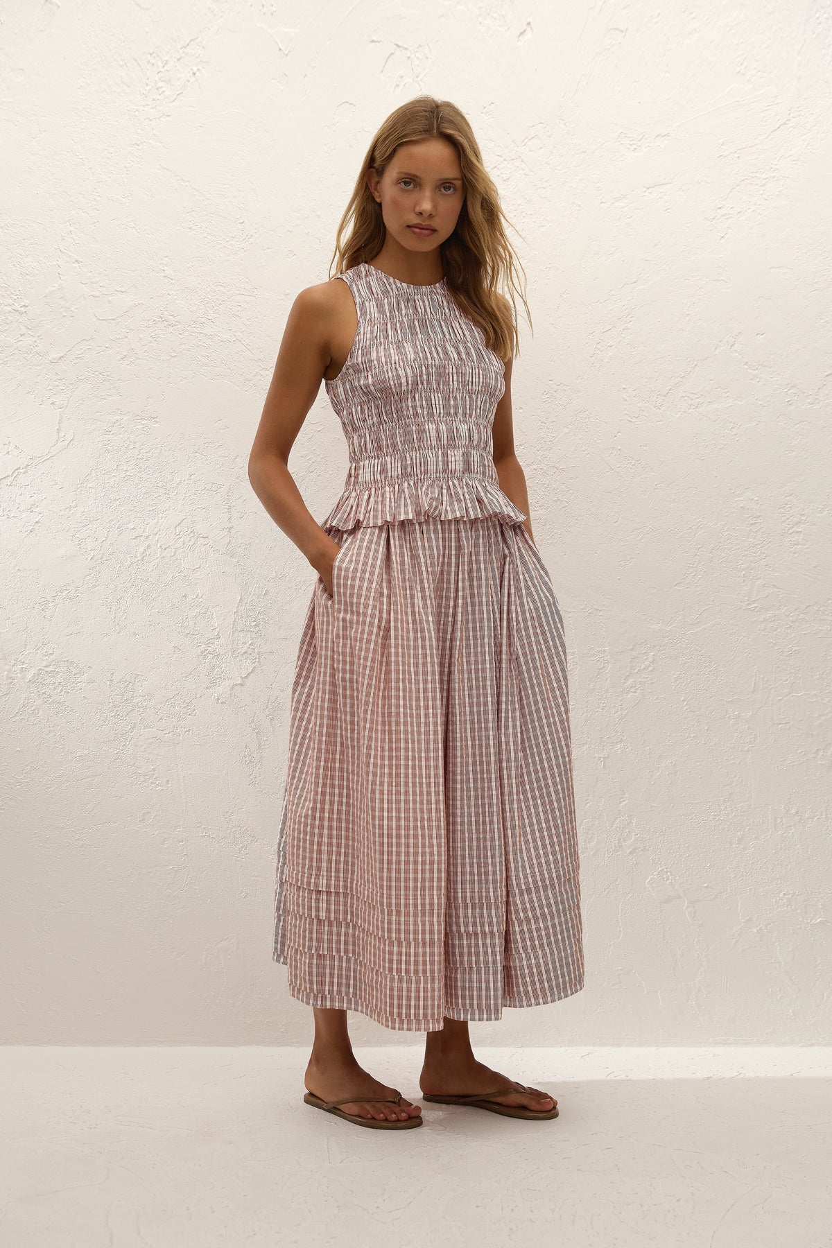 Cales Top Paloma Check Cinnamon White